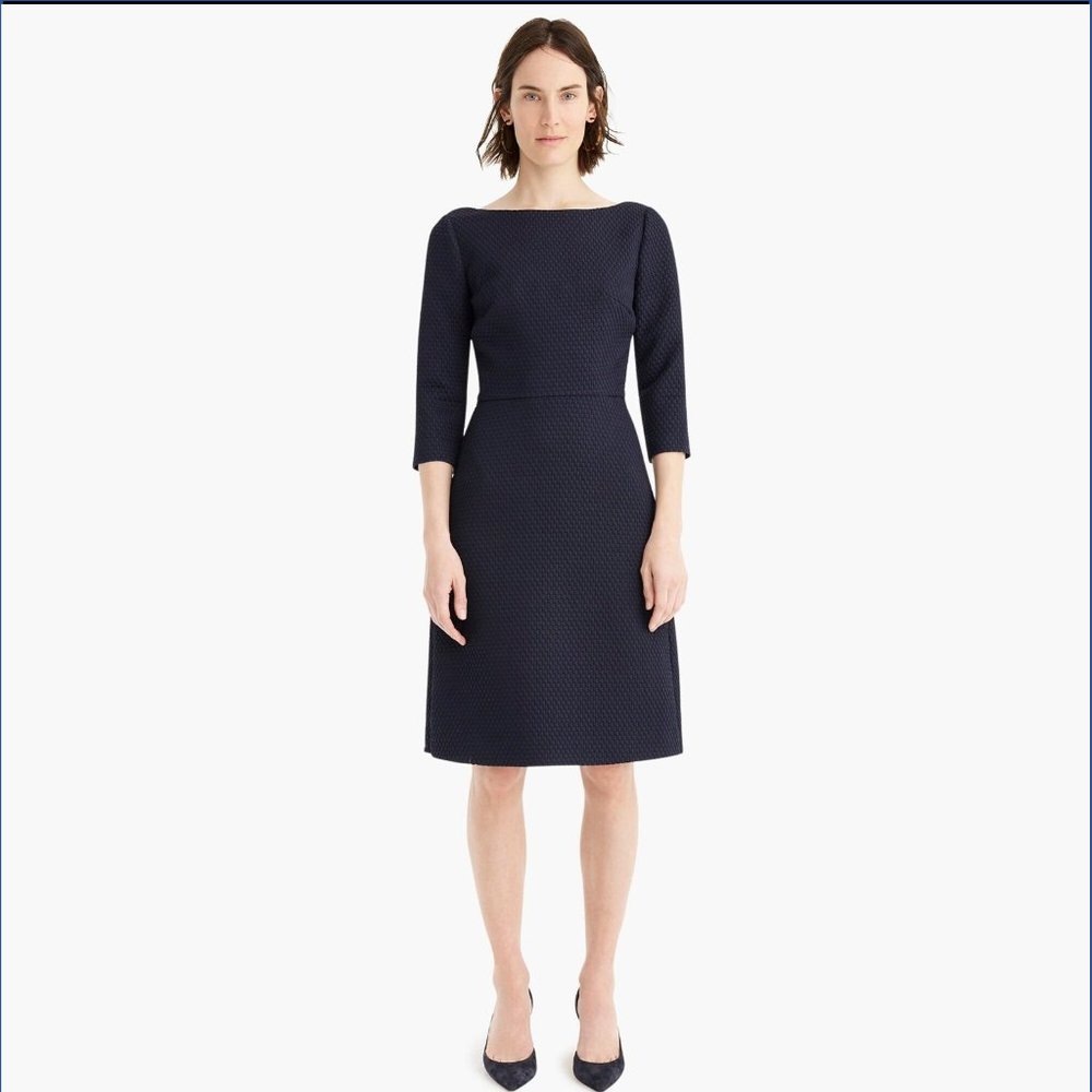 J.Crew Black Boatneck Sheath in Matelassé Dress